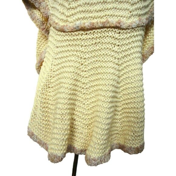 Hand Knit OOAK Sweater Shrug Open Front Cardigan Curved Design Cream One Size - Picture 6 of 10
